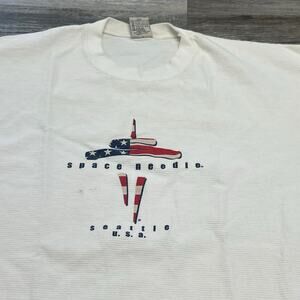 Space Needle‎ Shirt Vintage Mens L Seattle Heavyweight Striped USA Flag 90s